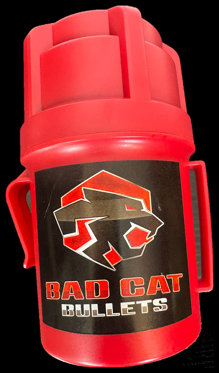 Bad Cat Bullets container, brand side