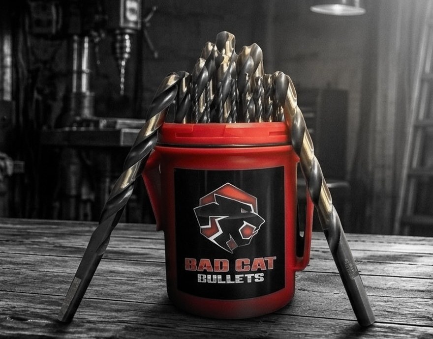 Bad Cat Bullets 29-piece drill bit set in the red Bad Cat container